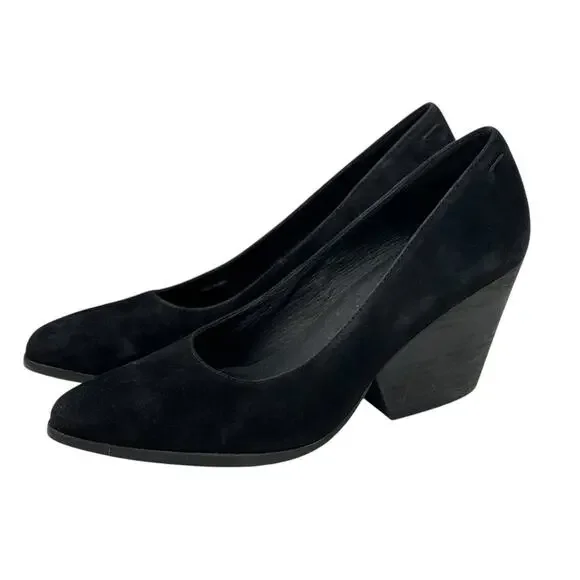 Eileen Fisher Hawk Suede Pump Heel SZ 8.5 Women’s Black Chic Comfort Soft Office - Picture 1 of 9